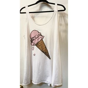 Wildfox White Tank Top with Pink Ice Cream Graphic
